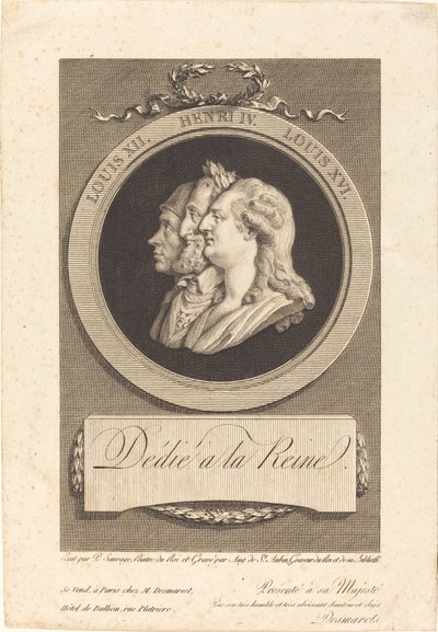 Luis XVI, Enrique IV y Luis XII de Augustin de Saint Aubin after Piat Joseph Sauvage