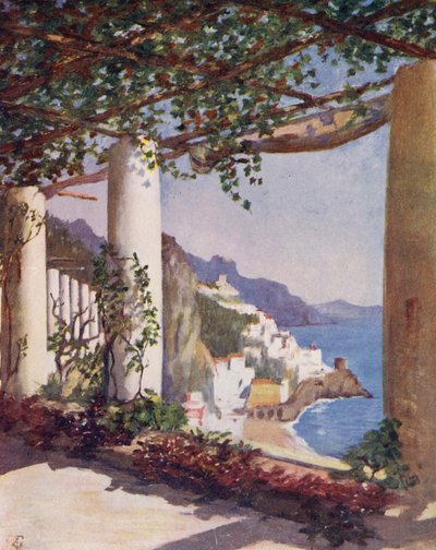 Amalfi desde la terraza del Hotel Cappucini, otoño (litografía en color) de Augustine Fitzgerald