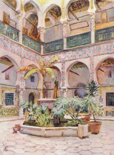 Patio de la Biblioteca Nacional de Argel (litografía en color) de Augustine Fitzgerald