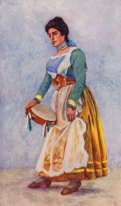 Bailarina de la Tarantela en Sorrento (litografía en color) de Augustine Fitzgerald