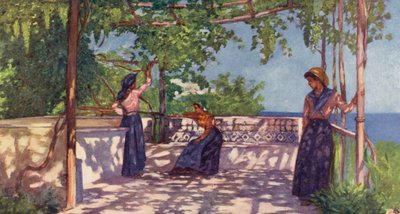 Campesinos bajo las viñas, Casamicciola, Ischia (litografía en color) de Augustine Fitzgerald
