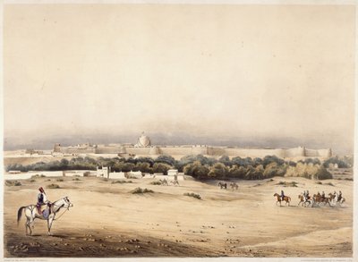 Sir Charles Napier en primer plano seguido por su escolta de caballos Scinde, Hyderabad, c.1850 (litografia en color) de Augustine Fitzgerald