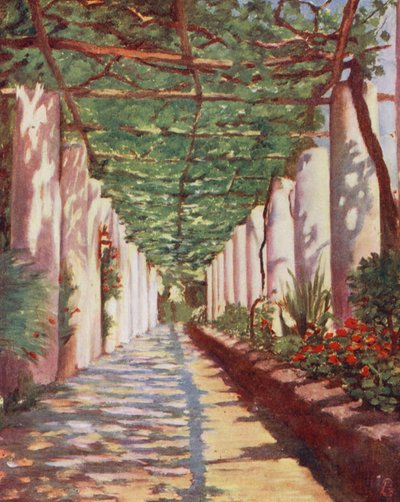 Terraza del Hotel Cappucini, Amalfi, en pleno verano (litografía en color) de Augustine Fitzgerald