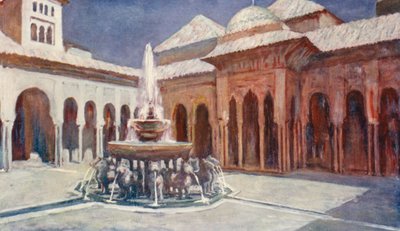 El Patio de los Leones, La Alhambra (litografía en color) de Augustine Fitzgerald