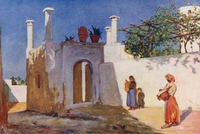 Carretera del pueblo de Caprili, Capri (litografía en color) de Augustine Fitzgerald