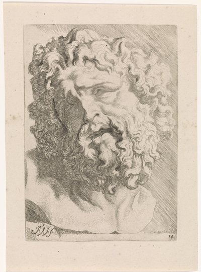 Cabeza de Laocoonte Estudios para un libro de dibujo a partir de esculturas y figuras clásicas de Anthony van Dyck (título de la serie) de Augustinus Terwesten (I)