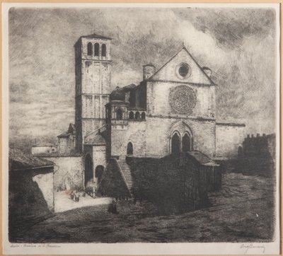 Asís, Basílica de San Francisco (grabado sobre papel) de Augusto Baracchi