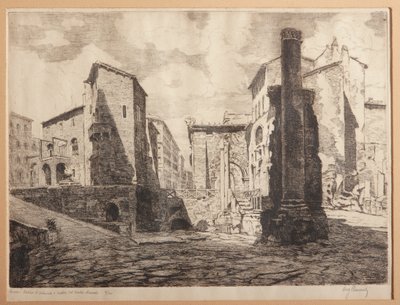 Roma, Pórtico de Octaviae, y las Ruinas del Teatro de Marcelo (grabado sobre papel) de Augusto Baracchi