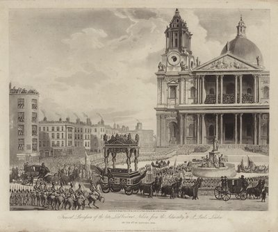 Procesión fúnebre del Almirante Lord Nelson desde el Almirantazgo hasta la Catedral de San Pablo, Ciudad de Londres, 9 de enero de 1806 de Augustus Charles (after) Pugin