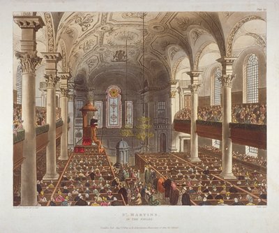Interior de la Iglesia de St Martin-in-the-Fields, Westminster, Londres, 1809 de Augustus Charles Pugin, Thomas Rowlandson