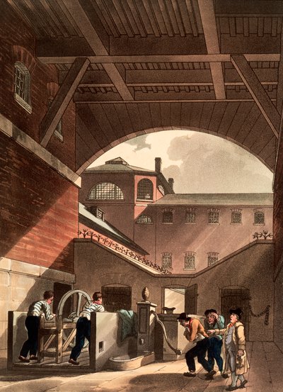 Motor de agua en la prisión de Cold Bath Fields, Londres, 1808 de Augustus Charles Pugin, Thomas Rowlandson