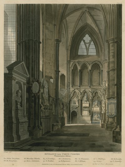 Entrada al Rincón de los Poetas, Abadía de Westminster, Londres de Augustus Charles Pugin