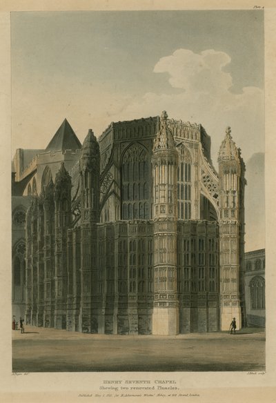 Capilla de Enrique VII, Abadía de Westminster, Londres, mostrando dos pináculos de renovación de Augustus Charles Pugin