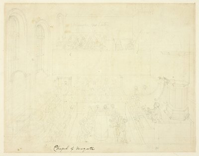 Estudio para la capilla de Newgate, del Microcosmos de Londres de Augustus Charles Pugin