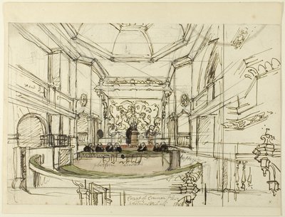 Estudio para el Tribunal de Common Pleas, Westminster Hall, de Microcosm of London de Augustus Charles Pugin