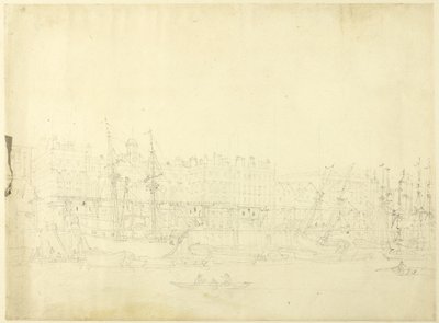 Estudio para Custom House, desde el río Támesis, de Microcosm of London de Augustus Charles Pugin