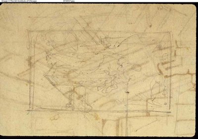 Estudio para Sala de Exposiciones, Somerset House, de Microcosm of London (recto); Boceto de una Pintura: Madonna y Niño (verso) de Augustus Charles Pugin
