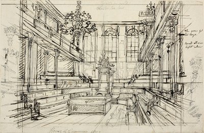 Estudio para la Cámara de los Comunes, de Microcosm of London de Augustus Charles Pugin