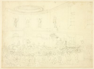 Estudio para India House, la sala de ventas, de Microcosm of London de Augustus Charles Pugin