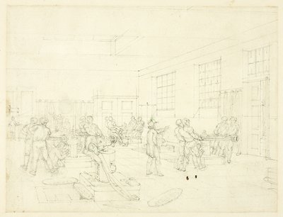 Estudio para La Casa de la Moneda, del Microcosmos de Londres (anverso); Boceto de patio (reverso) de Augustus Charles Pugin