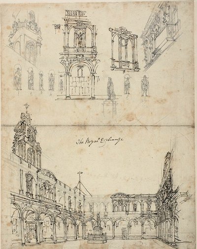 Estudio para el Royal Exchange, de Microcosm of London de Augustus Charles Pugin