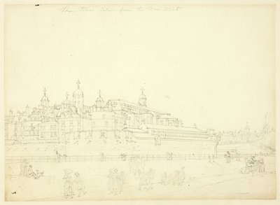 Estudio para La Torre tomada desde la Nueva Casa de la Moneda, de Microcosmos de Londres de Augustus Charles Pugin