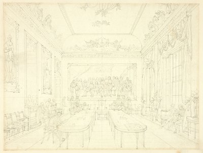 Estudio para Trinity House, de Microcosm of London (recto); Boceto arquitectónico de fachadas de casas en hilera (verso) de Augustus Charles Pugin
