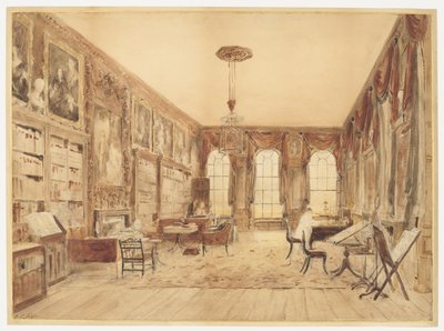 El Interior de la Biblioteca en Cassiobury de Augustus Charles Pugin