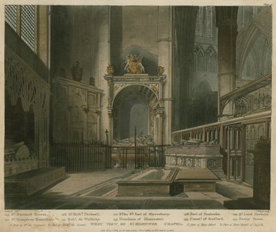 Vista oeste de la Capilla de San Edmundo, Abadía de Westminster, Londres de Augustus Charles Pugin