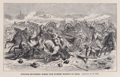 Cañones austriacos capturados por la caballería prusiana en la Batalla de Skalitz, Bohemia, Guerra Austro-Prusiana de Augustus J. Beck
