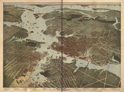 Vista de pájaro de Norfolk, Portsmouth y Berkley, Condado de Norfolk, Va. de Augustus; Morning News Lith Koch