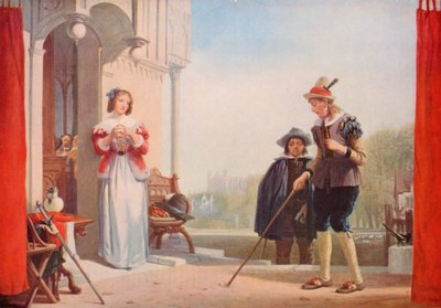 Shakespeare: Slender y Anne Page, The Marry Wives of Windsor, Acto I, Escena 1 (litografia en color) de Augustus Wall (after) Callcott