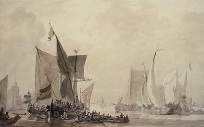 Escena marina con barcos holandeses de Augustus Wall Callcott