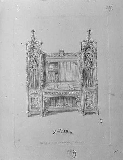 Diseño para una librería gótica, c.1835 de Augustus Welby Northmore Pugin