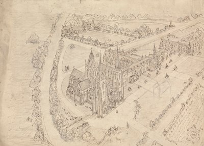 Boceto de una iglesia y un monasterio góticos de Augustus Welby Northmore Pugin