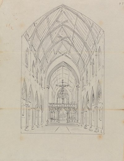 Boceto del interior de una iglesia gótica de Augustus Welby Northmore Pugin