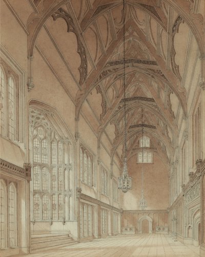 Interior de un salón universitario de Augustus Welby Pugin