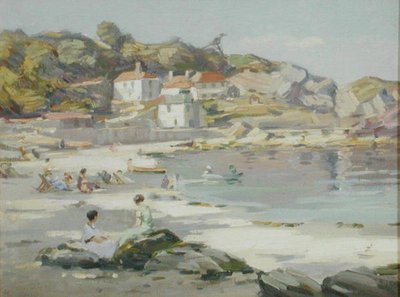 Una playa de Cornualles (óleo sobre tabla) de Augustus William Enness