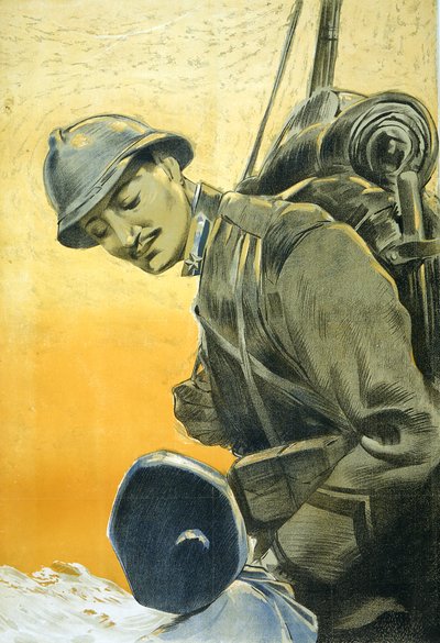 Cartel italiano de la Primera Guerra Mundial que muestra a un soldado mirando a su hijo pequeño. 