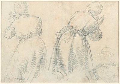 Mujer sentada con estudios de brazos y piernas (anverso); Estudios de jóvenes arrodillados (verso) de Aurelio Lomi