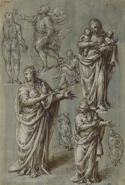 Hoja de Estudios de Varias Figuras de Aurelio Luini