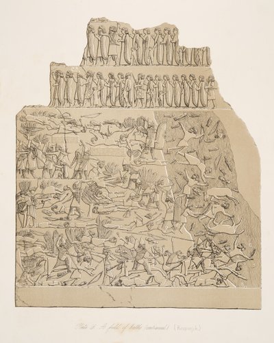 Un campo de batalla (Kouyunjik), de Monumentos de Nínive, pub. 1849 de Austen Henry Layard