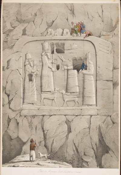 Escultura de roca asiria (Bavian), de Monumentos de Nínive, pub. 1849 (grabado) de Austen Henry Layard