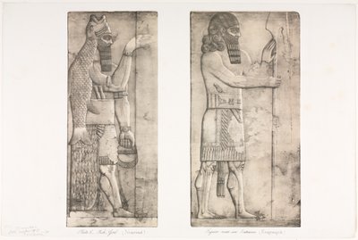 Monumentos de Nínive: Lámina 6, Dios-pez (Nimroud); Figura cerca de una entrada (Kouyunjik) de Austen Henry Layard