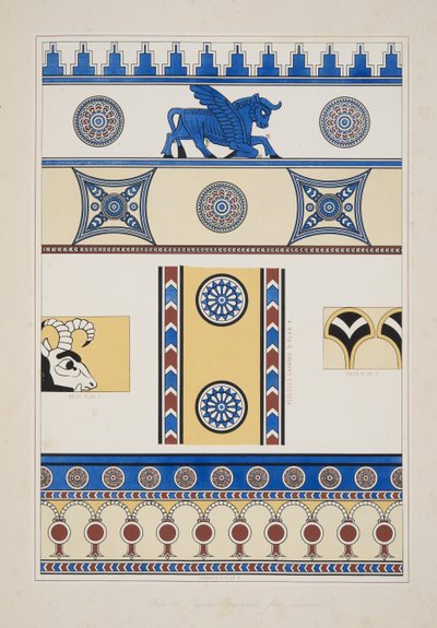 Ornamentos pintados de Nimrud, de Monumentos de Nínive, pub. 1849 de Austen Henry Layard