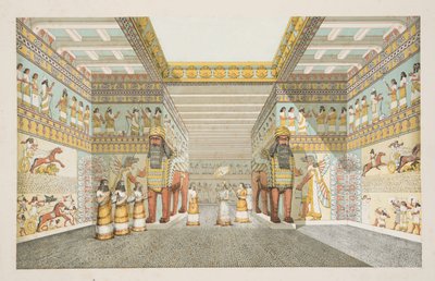 Reconstrucción del salón de un palacio asirio, de Monumentos de Nínive, pub. 1849 de Austen Henry Layard