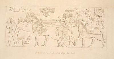 Retorno triunfal del rey de la batalla, de Monumentos de Nínive, pub. 1849 de Austen Henry Layard