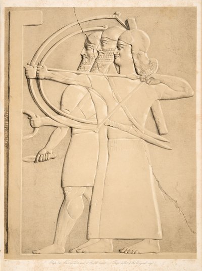 Dos arqueros y un escudero, de Monumentos de Nínive, pub. 1849 de Austen Henry Layard