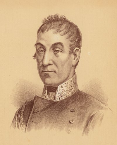 General de División Lachlan Macquarie, Quinto Gobernador de Nueva Gales del Sur (litografía en color) de Australian School