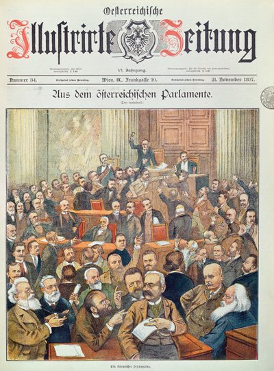 Una sesión tormentosa en el Parlamento Austriaco en Viena, 1897 de Austrian School